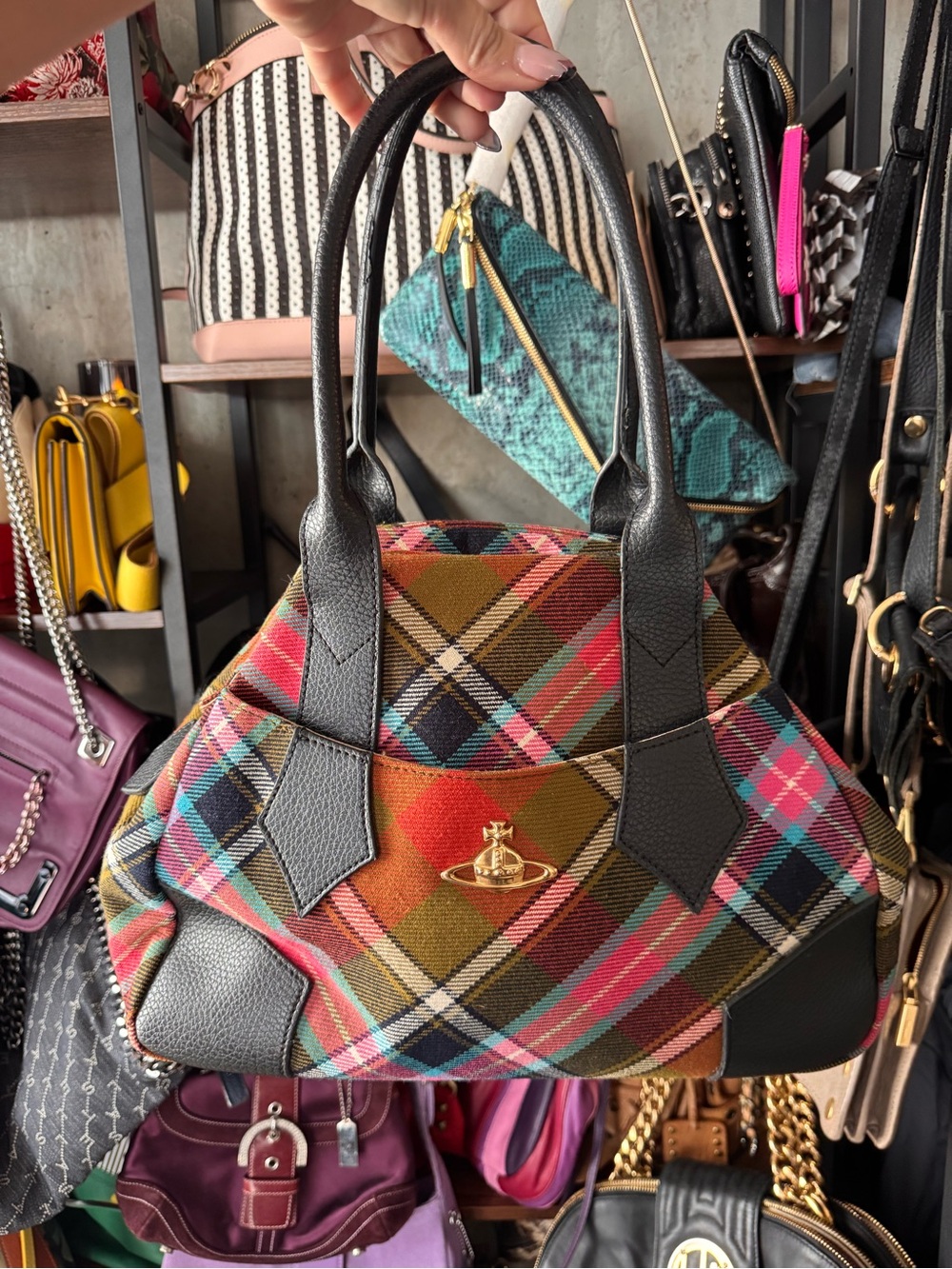 Vivienne Westwood Vintage Tartan 90’s Multicolor Top-Handle Bag